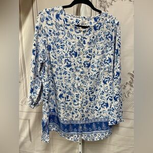 Joie Blue and White Relaxed Linen Boho Beach Vacation 1x Blouse